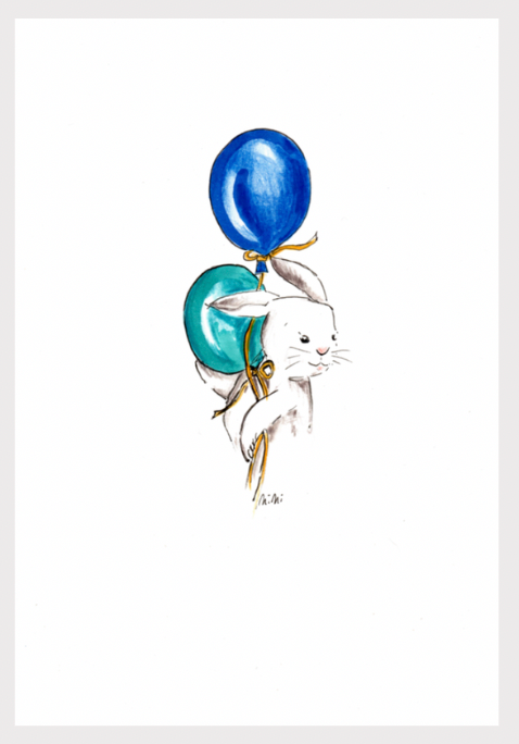 Kaartje & omslag - konijntje met ballon
