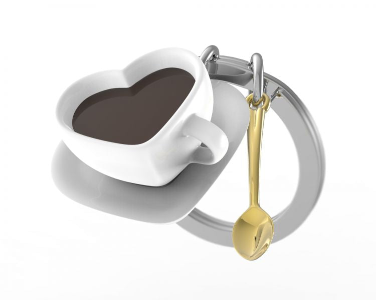 Sleutelhanger hartvormig koffietasje met lepeltje